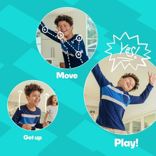 Children energetically playing with movement illustrations.