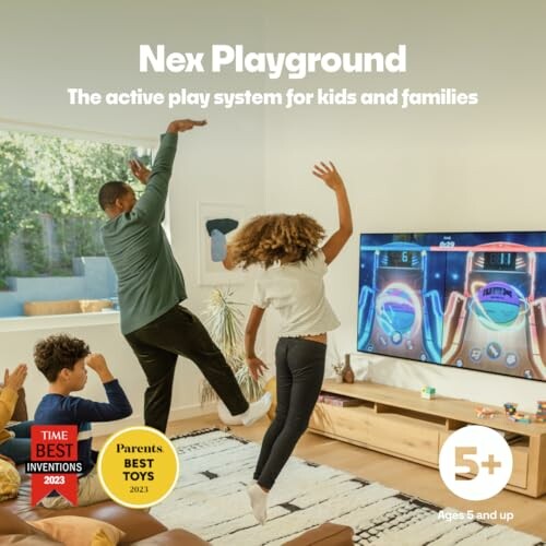 Family enjoying interactive play system indoors
