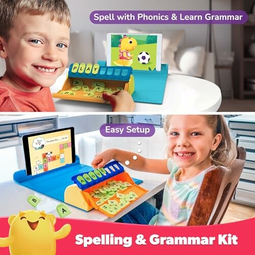 Children using a spelling and grammar kit with interactive board.