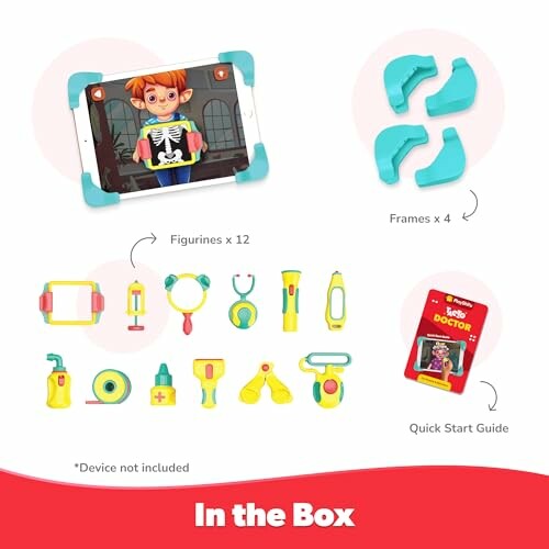 Tacto Doctor game kit contents including figurines, frames, and guide.